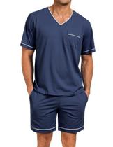 Conjunto de pijamas masculinos Marvmys de manga curta azul marinho 3GG Conjunto de pijamas masculinos Marvmys de manga curta azul marinho 3GG