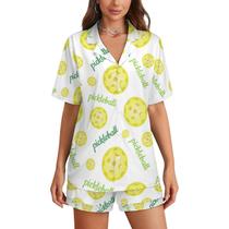 Conjunto de pijamas MEIKKO Bright Yellow Pickleball Balls para mulheres Conjunto de pijamas MEIKKO Bright Yellow Pickleball Balls para mulheres
