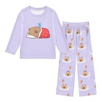 Conjunto de pijamas senya Good Night Cute Capybara Purple para 3-11 anos Conjunto de pijamas senya Good Night Cute Capybara Purple para 3-11 anos