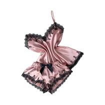 Conjunto De Pijamas Sexy De Veludo Para Mulheres Com Camisola De Laço E Top Com Decote Em V E Shorts