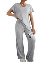 Conjunto de pijamas SHEWIN Beach Fashion, suéter de manga curta, cinza M