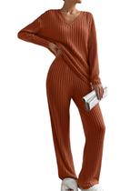 Conjunto de pijamas SHEWIN para mulheres: suéter com decote em V, malha laranja, XL