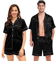 Conjunto de pijamas SWOMOG Couple Matching Silk Satin Black