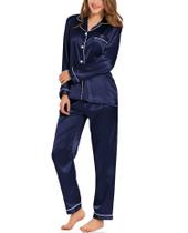 Conjunto de pijamas SWOMOG, roupa de dormir de manga comprida feminina Deep Navy Conjunto de pijamas SWOMOG, roupa de dormir de manga comprida feminina Deep Navy