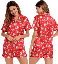 Conjunto de pijamas SWOMOG, roupa de dormir de manga curta feminina, cetim