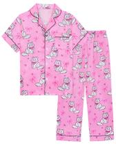 Conjunto de Pijamas Sylfairy para Meninas em Cetim de Seda Rosa com Estampa de Gato 7-8 Anos Conjunto de Pijamas Sylfairy para Meninas em Cetim de Seda Rosa com Estampa de Gato 7-8 Anos