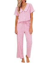 Conjunto de pijamas Tanming Gingham, 2 peças para mulheres, 100% algodão