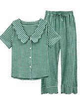 Conjunto de pijamas Tanming Gingham, 2 peças para mulheres, 100% algodão Conjunto de pijamas Tanming Gingham, 2 peças para mulheres, 100% algodão
