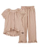 Conjunto de pijamas Tanming Gingham Button Down de manga curta para mulheres