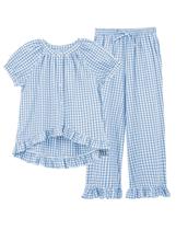 Conjunto de pijamas Tanming Gingham Button Down de manga curta para mulheres Conjunto de pijamas Tanming Gingham Button Down de manga curta para mulheres