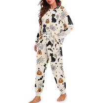 Conjunto de pijamas TOFRIMADE Halloween para mulheres com estampa de gato preto