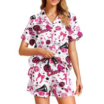 Conjunto de pijamas WELLINZER Cheer para mulheres, manga curta, cetim Conjunto de pijamas WELLINZER Cheer para mulheres, manga curta, cetim