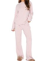 Conjunto de pijamas Ythomm Striped de 2 peças para mulheres, mistura de algodão Conjunto de pijamas Ythomm Striped de 2 peças para mulheres, mistura de algodão