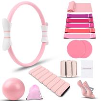 Conjunto de Pilates MIELIA 16 peças com aro de 15", bola, faixas e pesos Conjunto de Pilates MIELIA 16 peças com aro de 15", bola, faixas e pesos
