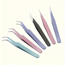 Conjunto De Pinças De Aço Inoxidável De Precisão Com Cabeça Reta E Curva Nas Cores Rosa, Azul, Roxo, Conjunto De Pinças De Aço Inoxidável De Precisão Com Cabeça Reta E Curva Nas Cores Rosa, Azul, Roxo,