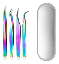 Conjunto de pinças para cílios, clipe de extensão de cílios postiços, alicate, 4 peças