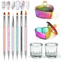 Conjunto de pincéis de arte para unhas Yokilly Acrylic, 6 peças com prato Crystal Dappen Conjunto de pincéis de arte para unhas Yokilly Acrylic, 6 peças com prato Crystal Dappen