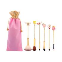 Conjunto De Pincéis De Maquiagem Anime Card Captor Sakura Rosa Macio E Fofo 6pcs Cabo De Metal