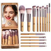 Conjunto de pincéis de maquiagem BS-MALL Travel Kabuki com estojo de bambu, 14 unidades Conjunto de pincéis de maquiagem BS-MALL Travel Kabuki com estojo de bambu, 14 unidades