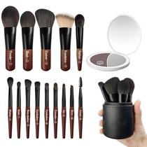 Conjunto de pincéis de maquiagem JILIER 14 peças com espelho compacto LED Conjunto de pincéis de maquiagem JILIER 14 peças com espelho compacto LED