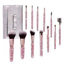 Conjunto de pincéis de maquiagem KEYPOWER Bling Crystal 12 unidades com bolsa rosa