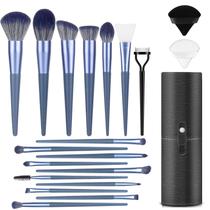 Conjunto de pincéis de maquiagem LUXBRU 17 unidades com estojo de viagem organizador azul