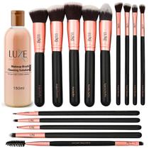 Conjunto de pincéis de maquiagem Luxe Premium Synthetic 14 unidades com limpeza Conjunto de pincéis de maquiagem Luxe Premium Synthetic 14 unidades com limpeza