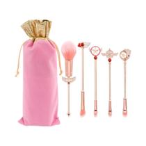 Conjunto De Pincéis De Maquiagem Macios E Fofos Rosa Anime Card Captor Sakura 5 Peças Com Cabo De
