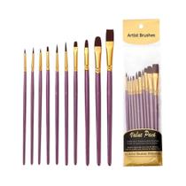 Conjunto De Pincéis De Nylon Com 10 Peças, Cabos De Madeira Para Aquarela E Pintura Acrílica,
