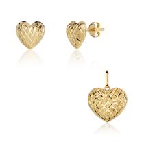 Conjunto de Pingente e Brincos Coração Em Ouro 18k