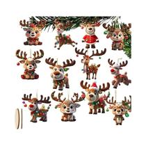 Conjunto De Pingentes De Madeira 2D De Rena De Natal, 12 Peças, Decoração Para Árvore De Natal,