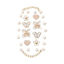 Conjunto De Pingentes Para Sapatos Rosa Pérola DIY Destacáveis Com Borboleta De Diamante E Fivela De