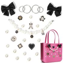 Conjunto de pingentes SANUIU Black Bow Pearl Chain Bag e acessórios