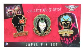 Conjunto de pinos QMx Suicide Squad Lapel Deadshot, Echantress e Captain Boomerang