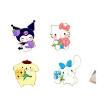 Conjunto De Pins De Esmalte De Gato Fofo Para Mulheres, 4 Peças, Sanrio Kuromi Cinnamoroll,