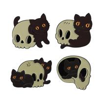 Conjunto De Pins De Esmalte De Gato Preto, Broches De Animais Estilo Punk, Distintivo De Lapela,