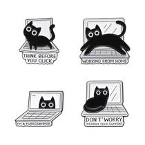 Conjunto De Pins De Esmalte De Gato Preto, Broches De Animais Fofos Estilo Punk, Distintivo De