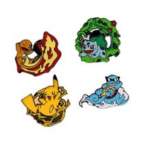 Conjunto De Pins De Esmalte Pikachu E Squirtle Pokemon 4 Peças Broches De Metal De Anime Cartoon Conjunto De Pins De Esmalte Pikachu E Squirtle Pokemon 4 Peças Broches De Metal De Anime Cartoon