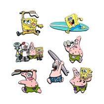 Conjunto De Pins Esmaltados Do Bob Esponja - 7 Peças De Broches De Metal De Desenho Animado Para