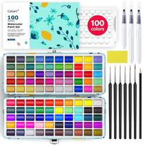 Conjunto de pintura em aquarela Caliart 100 cores com pincéis e estojo