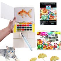Conjunto de pintura em aquarela MAIKEDEPOT 24 cores com caneta de água Conjunto de pintura em aquarela MAIKEDEPOT 24 cores com caneta de água