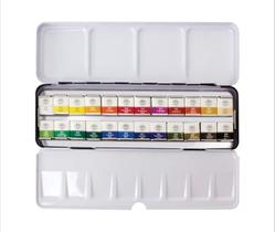 Conjunto de pintura em aquarela MUNGYO Half Pan, caixa de lata de 24 cores