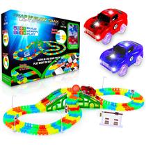 Conjunto de pista de corrida USA Toyz Glow com 2 carros de brinquedo Light Up, 360 unidades Conjunto de pista de corrida USA Toyz Glow com 2 carros de brinquedo Light Up, 360 unidades