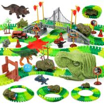Conjunto de pista de dinossauro LCIMG com carrinhos e luzes, 237 peças Conjunto de pista de dinossauro LCIMG com carrinhos e luzes, 237 peças