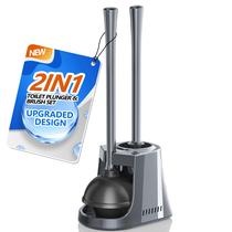 Conjunto de pistão e escova de vaso sanitário LOVLOY com suporte cinza 2 em 1