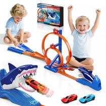 Conjunto de pistas de brinquedo VATOS Shark com 2 carros de corrida para meninos e meninas de 3 a 10 anos