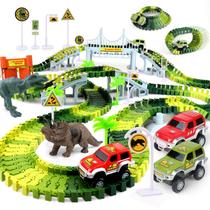 Conjunto de pistas de carros de corrida Dinosaur Toy AUUGUU com 185 peças
