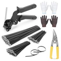 Conjunto de pistolas Cable Tie em aço inoxidável BethTie com 300 gravatas pretas