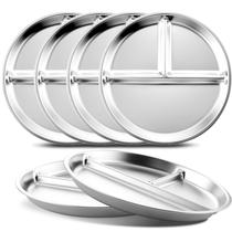 Conjunto de placas de aço inoxidável para crianças 6 da Bakpoco, 23 cm, 3 compartimentos Conjunto de placas de aço inoxidável para crianças 6 da Bakpoco, 23 cm, 3 compartimentos
