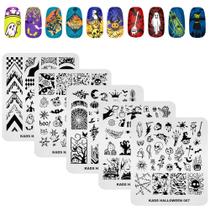 Conjunto de placas de carimbo de unhas KADS, 5 peças, unhas de Halloween, placa de estampagem artística, padrão de emoção, esqueleto de aranha, abóbora, lanterna, bruxa